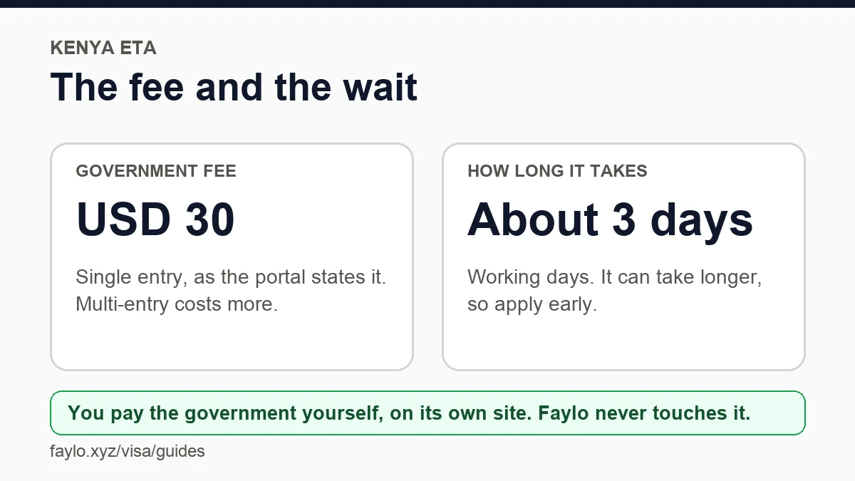 The government fee and how long the Kenya eTA site takes
