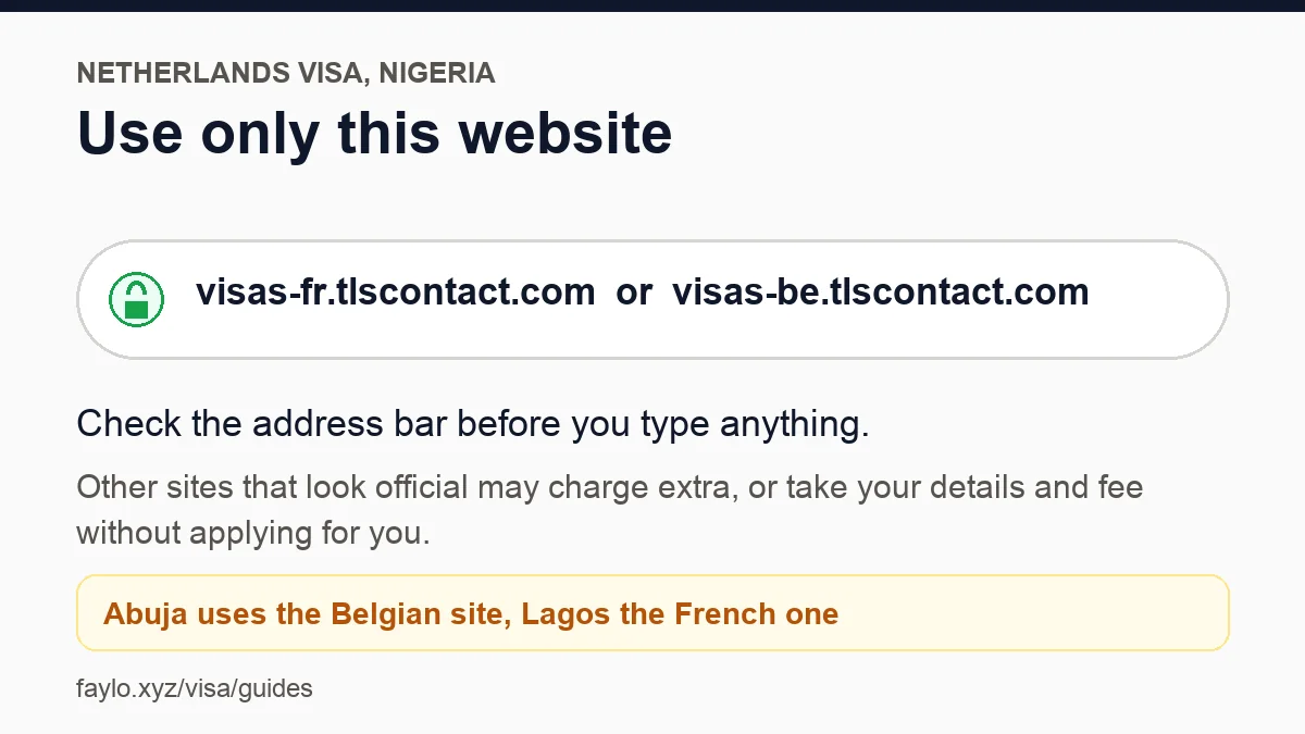 The address bar showing the official the Netherlands visa application address