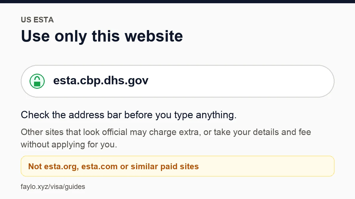 The address bar showing the official the US ESTA site address